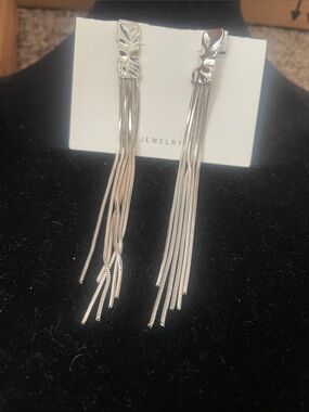 Silver Tassel Drop Earrings - Sleek Fringe Design
